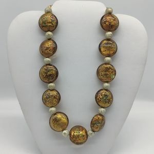 Very Pretty Art Glass Bead Necklace Premier Design Gold Autumn Tones